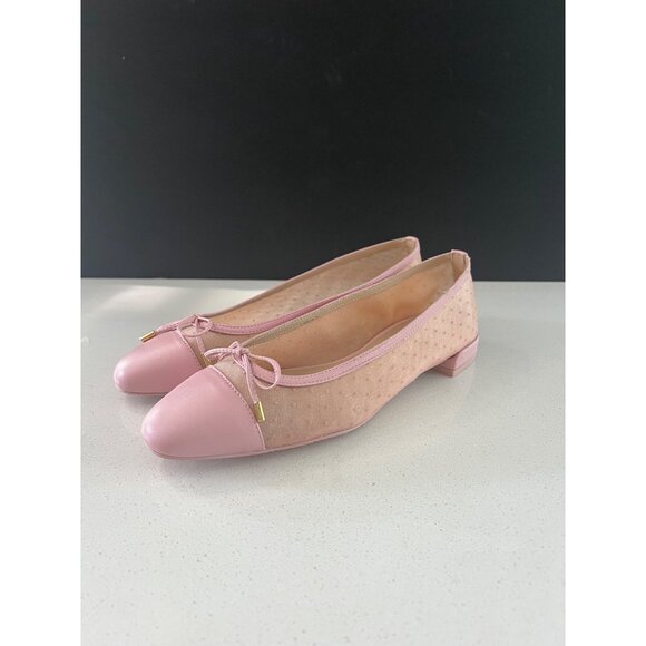 Stuart Weitzman Sleek Bow pink Leather-Trimmed Mesh Flats size 8.5 NEW - Picture 5 of 9